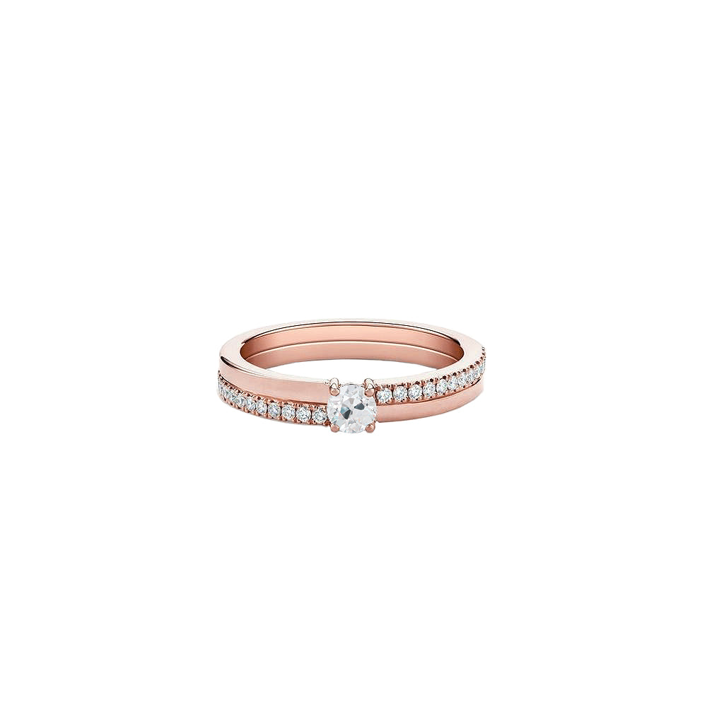 Rose Gold Engagement Ring Set Old Round Diamonds 
