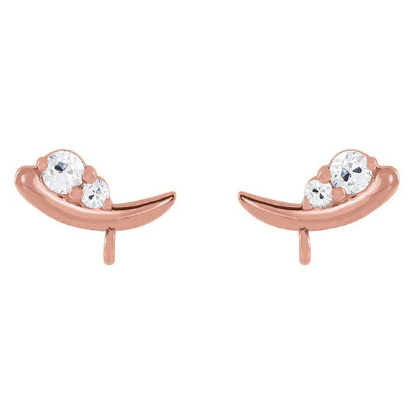 Rose Gold Gold 2 Stone Diamond Stud Earrings 2.50 Carats Round Old Cut