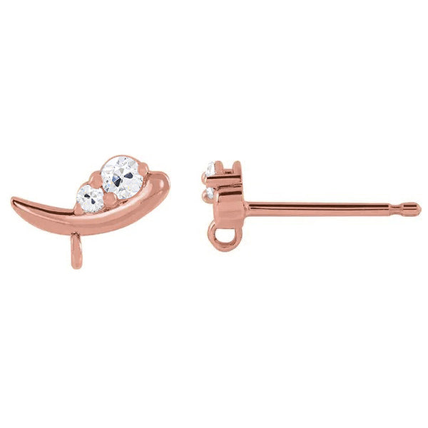 Rose Gold Gold 2 Stone Diamond Stud Earrings 2.50 Carats Round Old Cut