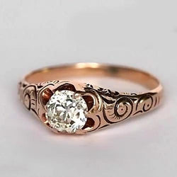 Rose Gold Gypsy Solitaire Ring Old Cut Diamond Vintage Style 1 Carat