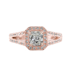 Rose Gold Halo Cushion Old Miner Natural Earth Mined Diamond Ring 2 Carats Split Shank