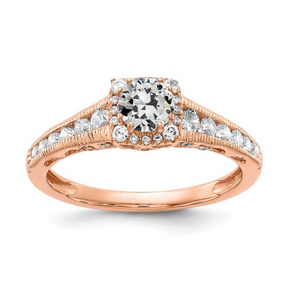 Rose Gold Halo Old Miner Diamond Ring With Accents