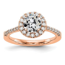 Rose Gold Halo Round Old Miner Diamond Ring With Accents 3 Carats