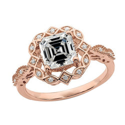 Rose Gold Halo Round & Asscher Natural Earth Mined Diamond Women’s Jewelry 4.50 Carats