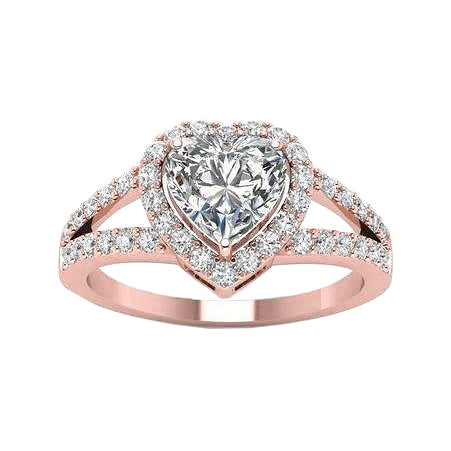 Rose Gold Heart And Round Natural Earth Mined Diamond Wedding Ring 6.15 Carats Halo