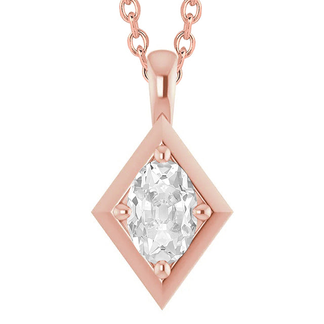 Rose Gold Ladies Diamond Pendant Old Miner Cut