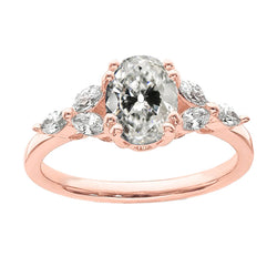 Rose Gold Marquise & Oval Old Cut Natural Earth Mined Diamond Wedding Ring 4.50 Carats