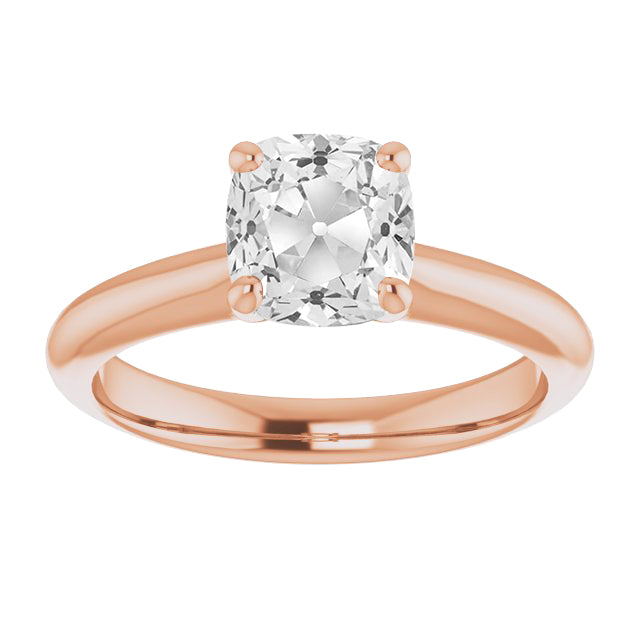 Rose Gold Old Cut Cushion Solitaire Engagement Ring 5 Carats