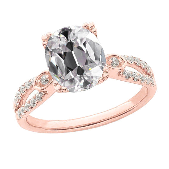 Ladies  White Rose Rose Gold Old Miner Cut Diamond Ring Prong Set