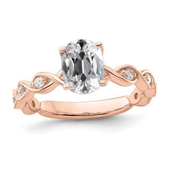 Real  Rose Gold Oval Old Cut Diamond Ring Twisted Prong Set 3.50 Carats