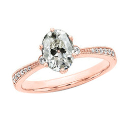 Rose Gold Oval Old Miner Genuine Natural Earth Mined Diamond Ladies Ring 4.25 Carats Tapered Shank