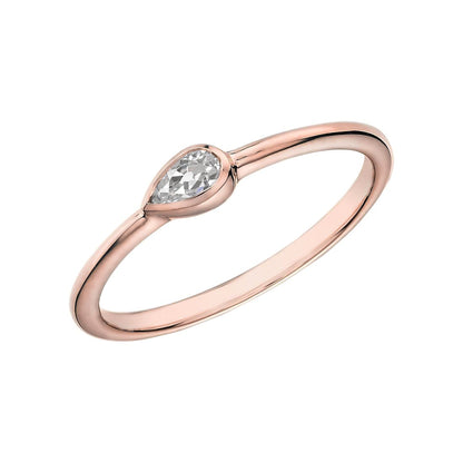 Rose Gold Pear  Sparkling Unique Lady’s Solitaire White Gold Diamond Ring 
