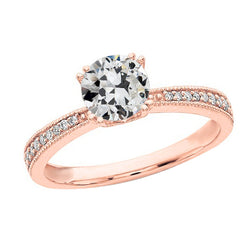 Rose Gold Round Old Miner Genuine Natural Earth Mined Diamond Ring Double Prong Set 3 Carats