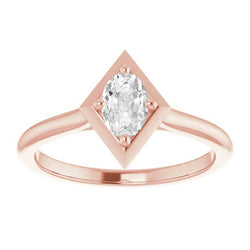Rose Gold Solitaire Oval Old Miner Real Natural Earth Mined Diamond Ring Kite Style 2.50 Carats