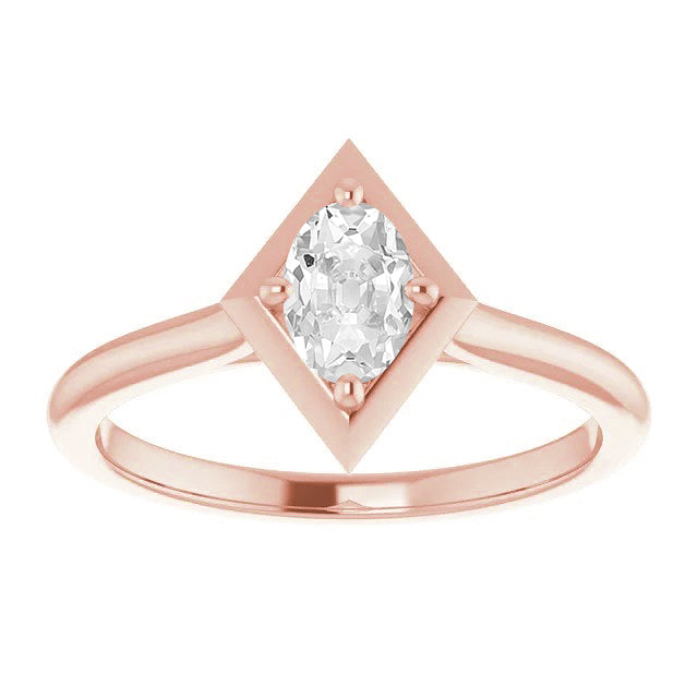 Rose Gold  Prong Kite Style Solitaire Old Miner Diamond Ring