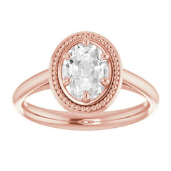 Rose Gold Solitaire Ring Oval Old Cut Diamond Beaded Style 4 Carats