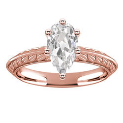 Rose Gold Solitaire Ring Pear Old Miner Diamond 3.50 Carats Jewelry