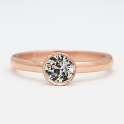 Rose Gold Solitaire Ring Round Old Cut Diamond Bezel Set 1.50 Carats