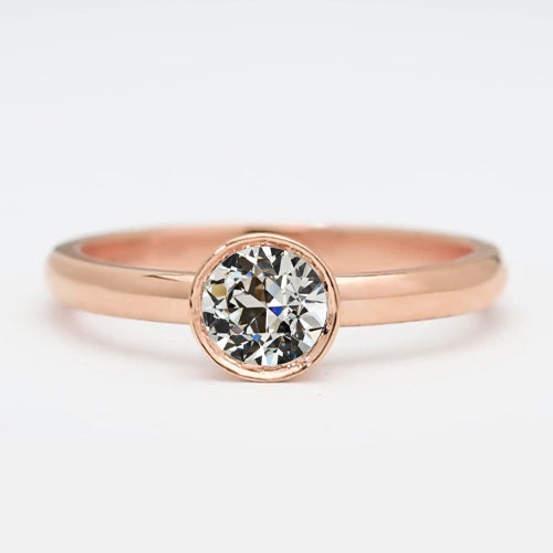 Rose Gold Style Solitaire Ring Round Old Cut Diamond