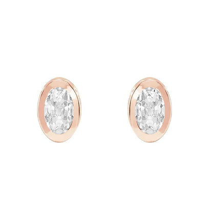 Rose Gold Solitaire Studs 3 Ct Oval Old Miner Earrings 