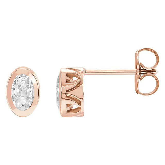 Rose Gold Solitaire Studs 3 Ct Oval Old Miner Earrings 