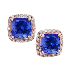 Rose Gold Tanzanite And Natural Earth Mined Diamonds 6.70 Ct Women Studs Earrings