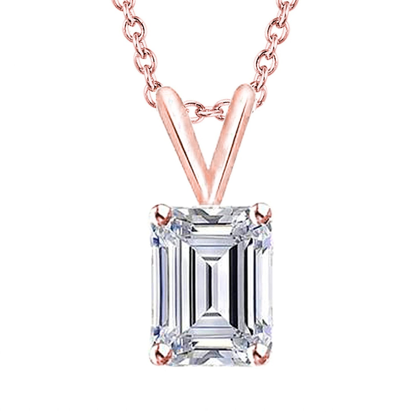 Rose Gold 14K Emerald Cut Natural Earth Mined Diamond Necklace Pendant 2 Carats