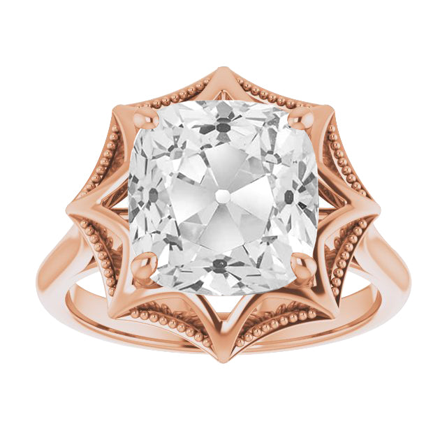Rose Gold Huge Cushion Old Cut Prong Set Lab Grown Diamond Ring 8 Carats