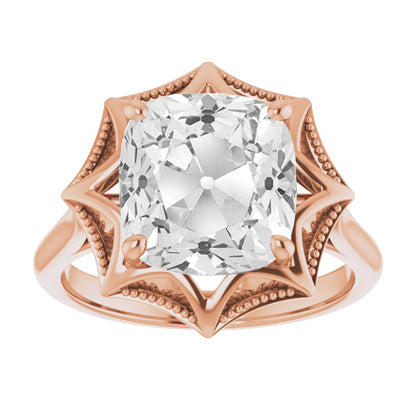 Rose Gold Huge Cushion Old Cut Prong Set Lab Grown Diamond Ring 8 Carats