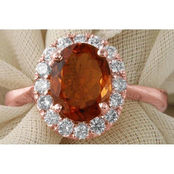 Rose Gold Oval Cut Madeira Citrine And Natural Earth Mined Diamond Wedding Ring 27.50 Ct