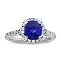 Round 2.50 Carats Blue Sapphire With Natural Earth Mined Diamond Ring White Gold 14K