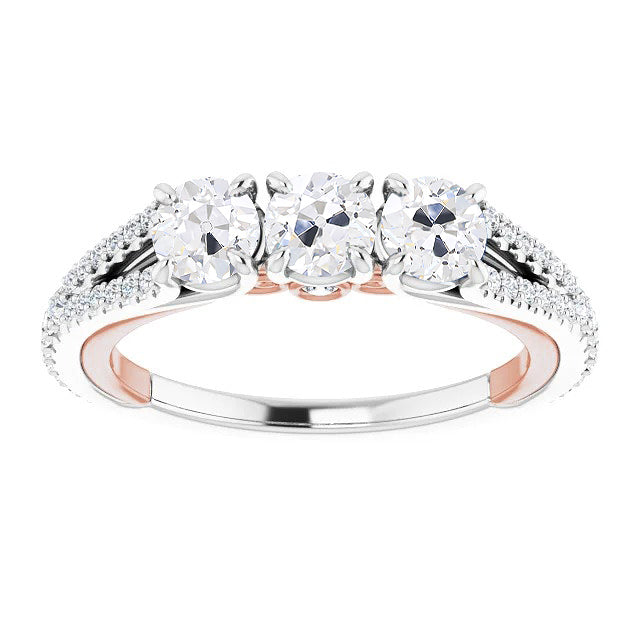 Round 3 Stone Style Old Miner Diamond Ring Prong
