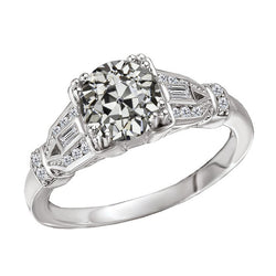 Round And Baguettes Old Mine Cut Real Diamond Engagement Ring 3 Carats