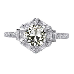 Round And Emerald Old Mine Cut Bar Set Real Diamond Ring 3.50 Carats