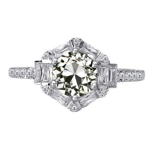 Round And Emerald Old Mine Cut Bar Set Diamond Ring 3.50 Carats 