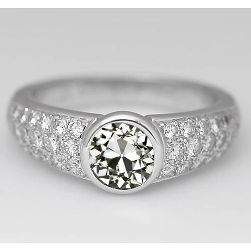 Round Bezel Set Old European Diamond Ring 3 Carats