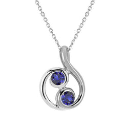 Round Blue Sapphire Pendant With Chain Ladies Jewelry 1 Carat Gold