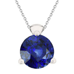 Round Blue Sapphire Solitaire Pendant 3 Prong Set Jewelry 5 Carats