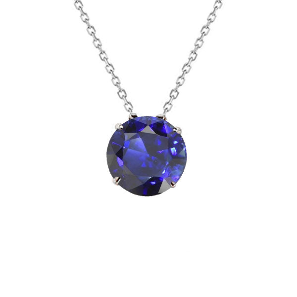 Blue Sapphire Solitaire Pendant Prong Set Necklace