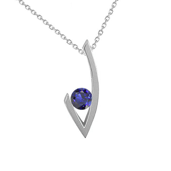 Blue Sapphire Solitaire Pendant White Gold Jewelry