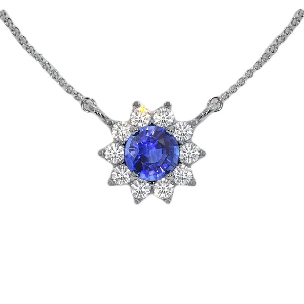 Blue Sapphire Diamond Halo Pendant Star Style
