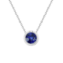 Round Blue Sapphire & Natural Earth Mined Diamond Pendant Bezel Set Jewelry 1.25 Carats