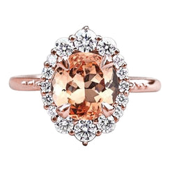 Round Brilliant Cut 15 Ct Morganite And Natural Earth Mined Diamonds Ring 14K Rose Gold