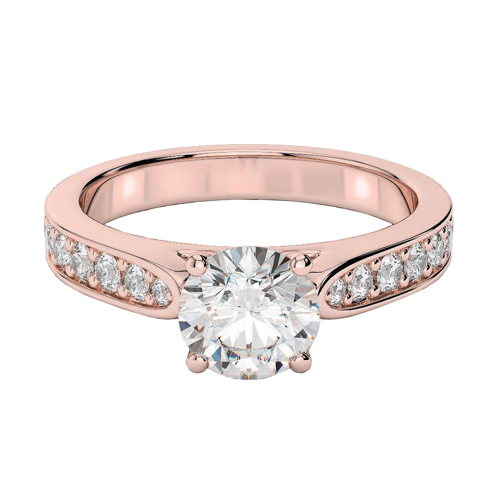 Rose White Engagement White Gold Diamond Solitaire Ring with Accents
