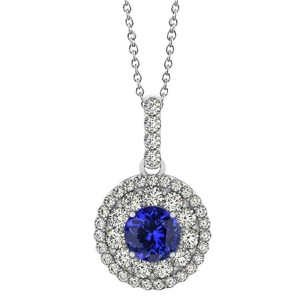 Round Brilliant Cut 3 Ct Tanzanite With Natural Earth Mined Diamonds Pendant White Gold