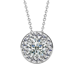 Round Brilliant Cut Diamond Pendant Necklace 1.75 Carat White Gold 14K