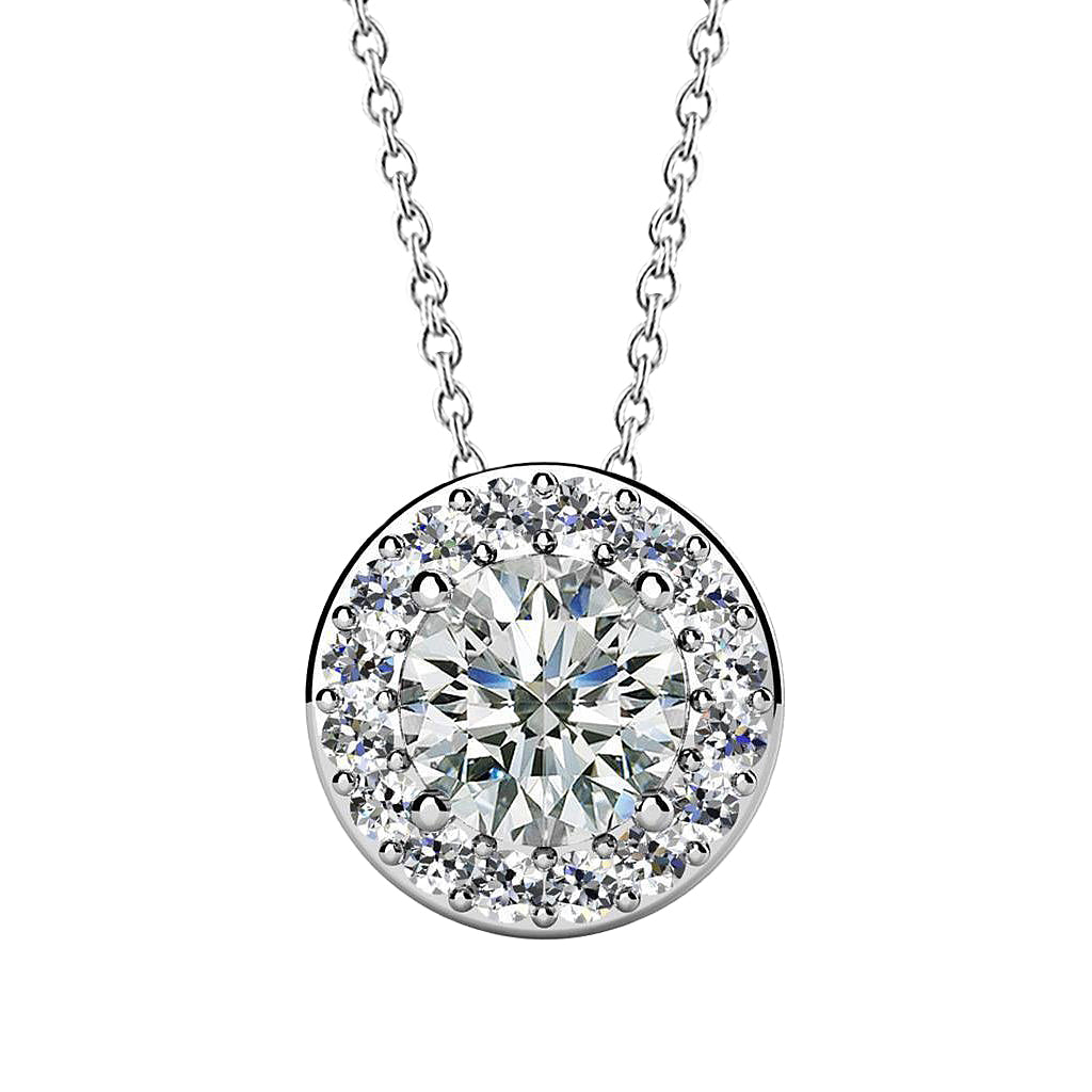 Round Brilliant Cut Natural Diamond Pendant Necklace 1.75 Carat White Gold 14K