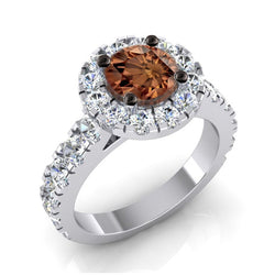 Real  Round Cut Brown Diamond Halo Engagement Ring