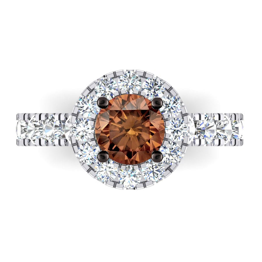 Round Cut Brown Diamond Halo Engagement Ring
