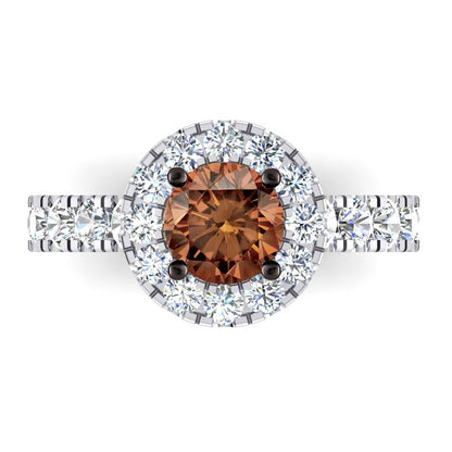Round Cut Brown Diamond Halo Engagement Ring